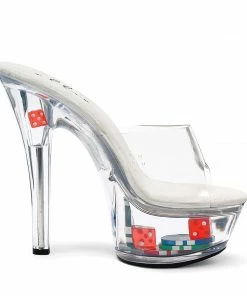 Ellie Shoes 6 Heel Clear Mule W/ Dice & Poker Chips