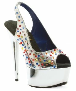 Ellie Shoes 6 Platform Peep Toe W/Multi Colored Rhinestones
