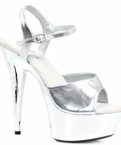 Ellie Shoes 6 Peeptoe Chrome Stiletto Sandal