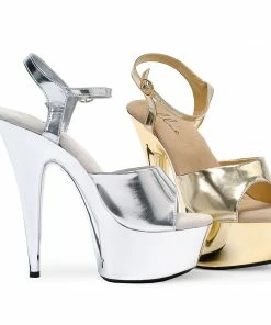 Ellie Shoes 6 Peeptoe Chrome Stiletto Sandal