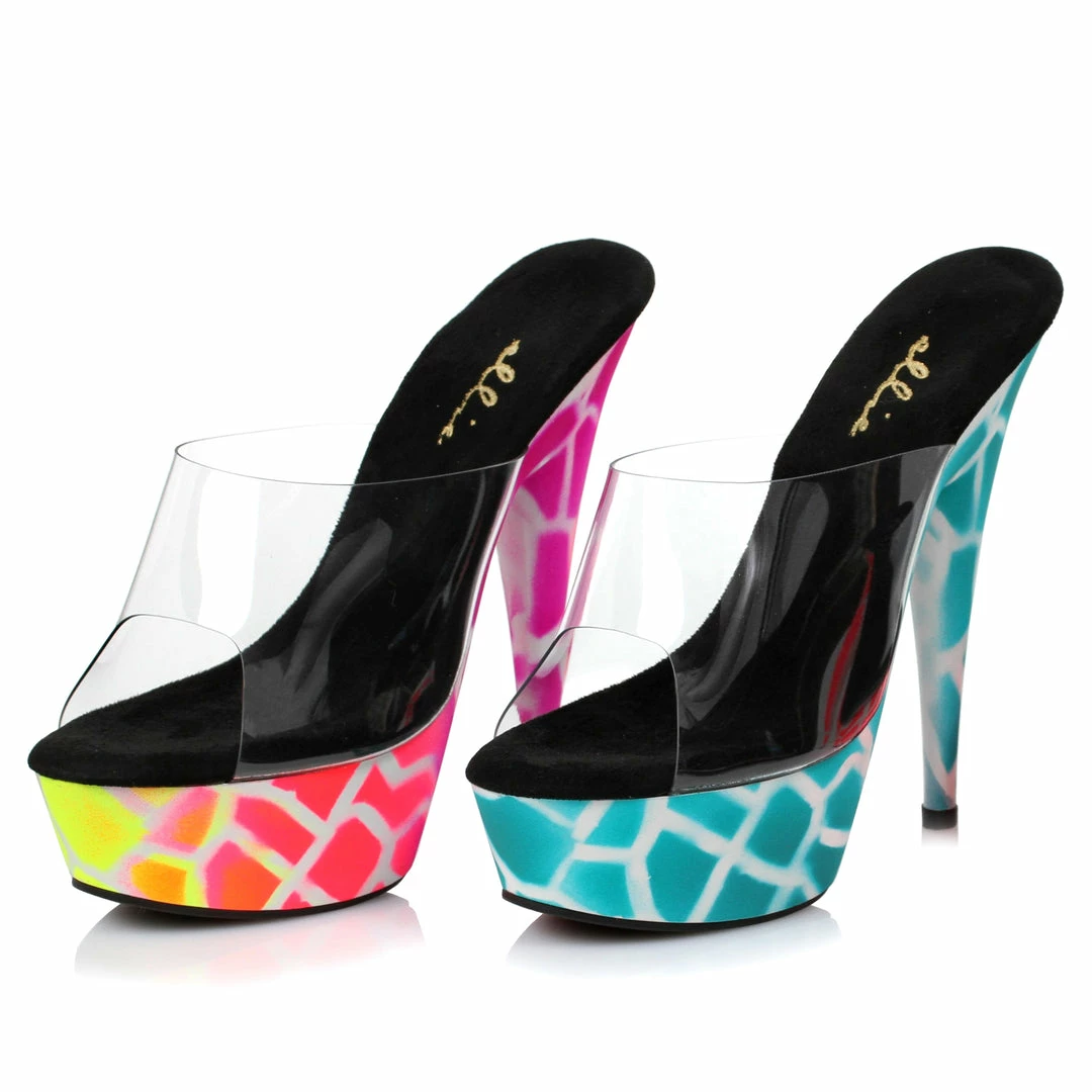 Ellie Shoes 6 Inch Giraffe Design NEON Mule 3 Ellie Shoes 6 Inch Giraffe Design NEON Mule