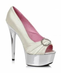Ellie Shoes 6 Satin Peep Toe Chrome Platform With RhineStone Buckle 14 Ellie Shoes 6 Satin Peep Toe Chrome Platform With RhineStone Buckle