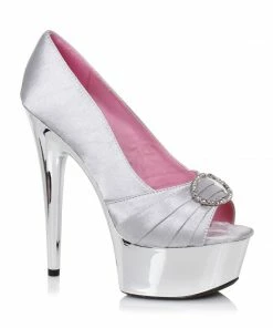 Ellie Shoes 6 Satin Peep Toe Chrome Platform With RhineStone Buckle 15 Ellie Shoes 6 Satin Peep Toe Chrome Platform With RhineStone Buckle