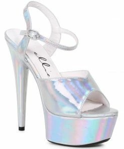 Ellie Shoes 6 Heel Pointed Stiletto Sandal With Metallic Platform & Upper
