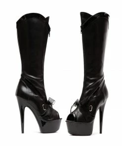 Ellie Shoes 6 PEEPTOE KNEE HIGHT BOOT WITH RIBBON ACEENT