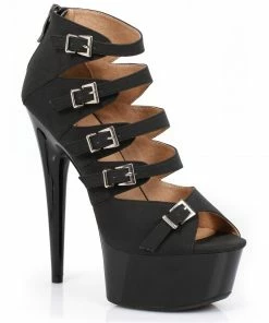 Ellie Shoes 6 Stiletto In Pu W/ Multi Buckle Accents