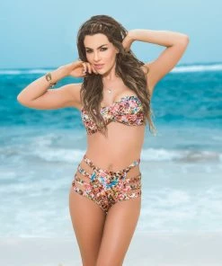 Espiral Spring Print High-Waist Strappy Bikini Bottom SWIMWEAR