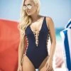 Espiral Navy Blue Lace-Up One Piece Swimsuit