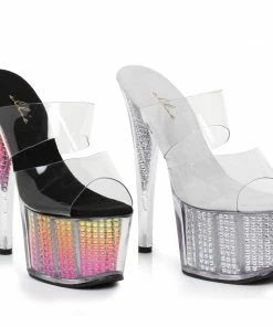 Ellie Shoes 7 Double Clear Straps W/Rhinestone Platform