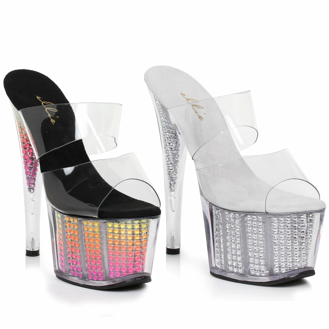Ellie Shoes 7 Double Clear Straps W/Rhinestone Platform 3 Ellie Shoes 7 Double Clear Straps W/Rhinestone Platform