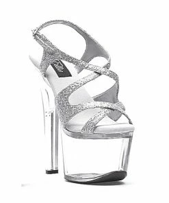 Ellie Shoes 7 Heel Silver Glitter Sandal