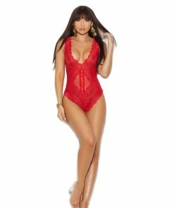 Elegant Moments Red Teddy LINGERIE