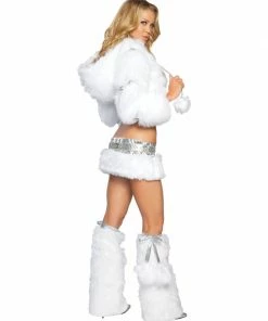JValentine Rave Leg Warmers & Wraps Faux Fur White Pom Poms Legwarmers