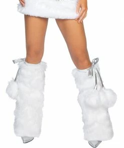 JValentine Rave Leg Warmers & Wraps Faux Fur White Pom Poms Legwarmers