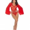 Elegant Moments Tops Red Lace Bodysuit With Bell Sleeves 2 Elegant Moments Tops Red Lace Bodysuit With Bell Sleeves
