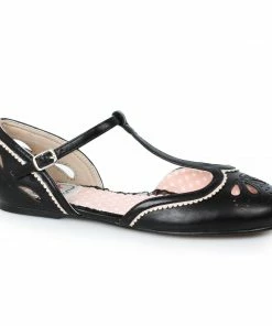 Ellie Shoes Flat With T-Strap And Cut Out Detail