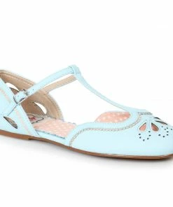Ellie Shoes Flat With T-Strap And Cut Out Detail