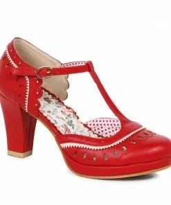 Ellie Shoes T Strap Cut Out Detail Heel