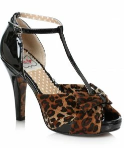 Ellie Shoes 4 T-Strap Peeptoe With Leopard Print