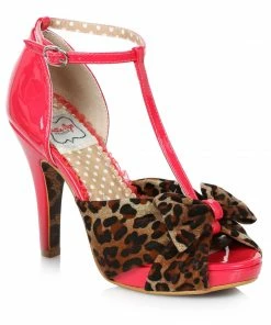 Ellie Shoes 4 T-Strap Peeptoe With Leopard Print