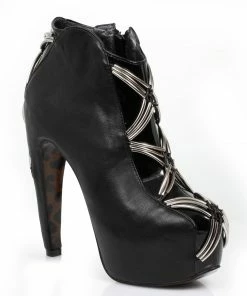 Ellie Shoes 5 Bootie W/Blk Patent Accent & Silver Trim
