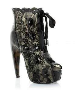Ellie Shoes Concelaed 5.5 Heel W/Lace And Stone Peep Toe Ankle Boot