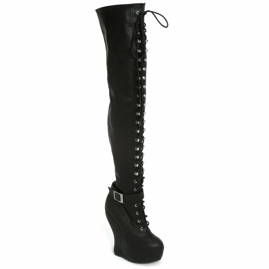 Ellie Shoes Knee High Lace Up Curve Wedge Boot 3 Ellie Shoes Knee High Lace Up Curve Wedge Boot