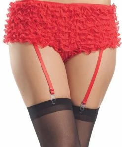 Be Wicked LINGERIE Ruffled Garter Shorts Red