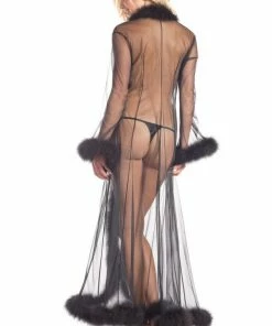 Be Wicked Marabou Robe Black LINGERIE