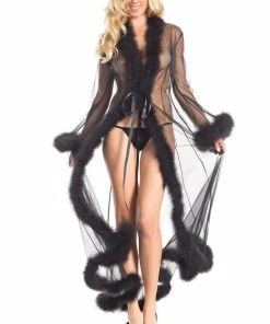 Be Wicked Marabou Robe Black LINGERIE