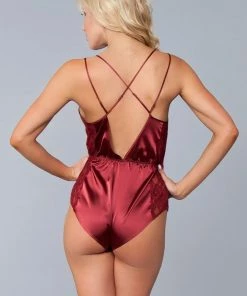 Be Wicked SLEEPWEAR Sarai Satin Romper Burgundy