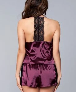 Be Wicked Jasmina Satin Cami & Short Set Purple SLEEPWEAR