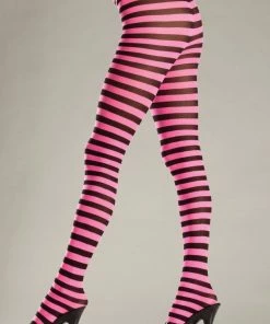 Be Wicked Hosiery Seamingly Striped Pantyhose Neon Pink
