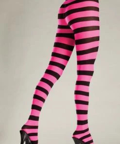 Be Wicked Wide Striped Pantyhose - Black/Pink