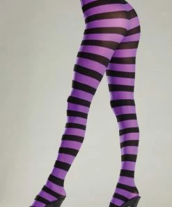 Be Wicked Wide Striped Pantyhose - Black/Purple