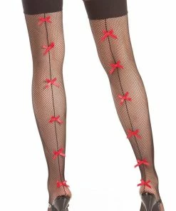 Be Wicked Hosiery Red Bow Backseam Thigh Highs