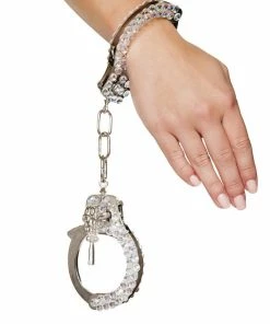 Roma Costume Silver Handcuffs With Rhinestones
