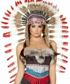 Roma Costume Indian Headdress With Red Tips