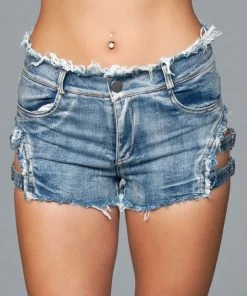 Be Wicked Buckled Down Denim Shorts Blue Wash