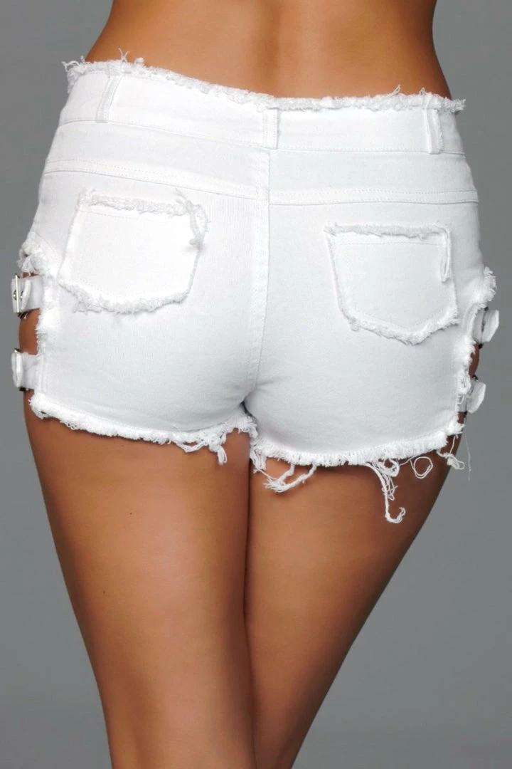 Be Wicked CLOTHING Buckled Down Denim Shorts White 5 Be Wicked CLOTHING Buckled Down Denim Shorts White