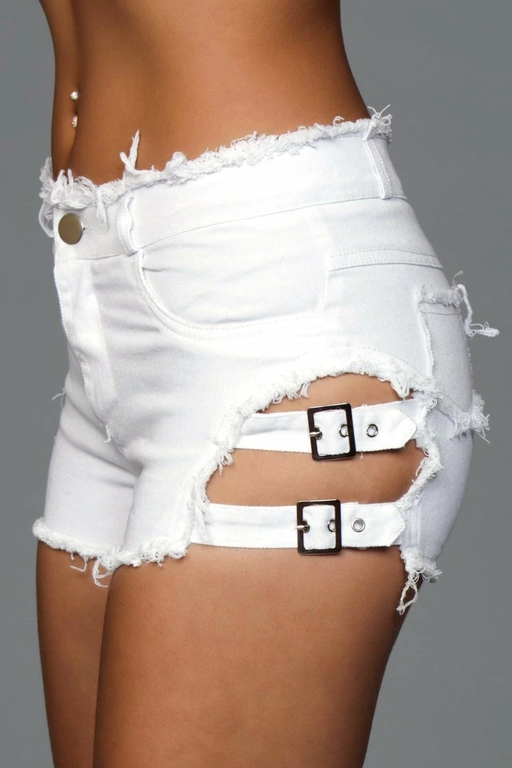 Be Wicked CLOTHING Buckled Down Denim Shorts White 4 Be Wicked CLOTHING Buckled Down Denim Shorts White