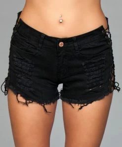 Be Wicked CLOTHING Looped In Distressed Shorts Black