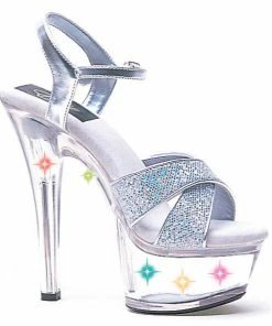 Ellie Shoes 6 Heel Silver Glitter Sandal W/ Multicolor Lights