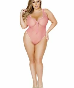 Roma Costume Zip-Up Peach Fishnet Teddy LINGERIE