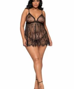 Roma Costume Elegant Eyelash Lace Babydoll With Panty LINGERIE