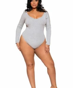 Roma Costume Tops Grey Cozy Long Sleeved Bodysuit
