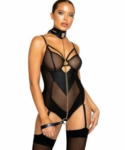 Roma Costume Netted Matte Bodysuit With Garter Set
