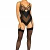 Roma Costume Netted Matte Bodysuit With Garter Set