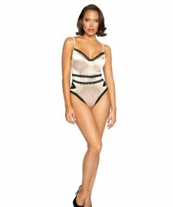 Roma Costume LINGERIE Stretch Satin Teddy With Lace Detail