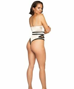 Roma Costume LINGERIE Stretch Satin Teddy With Lace Detail